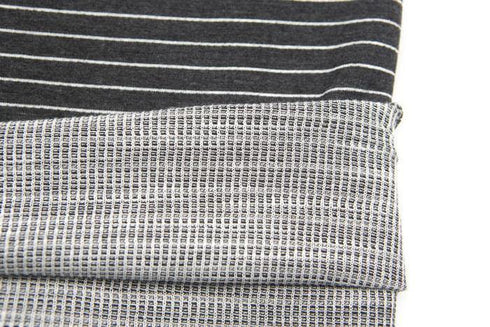 Gray and Off White Stripe Double Face Knit Fabric by the yard Extra Wide STK00217R